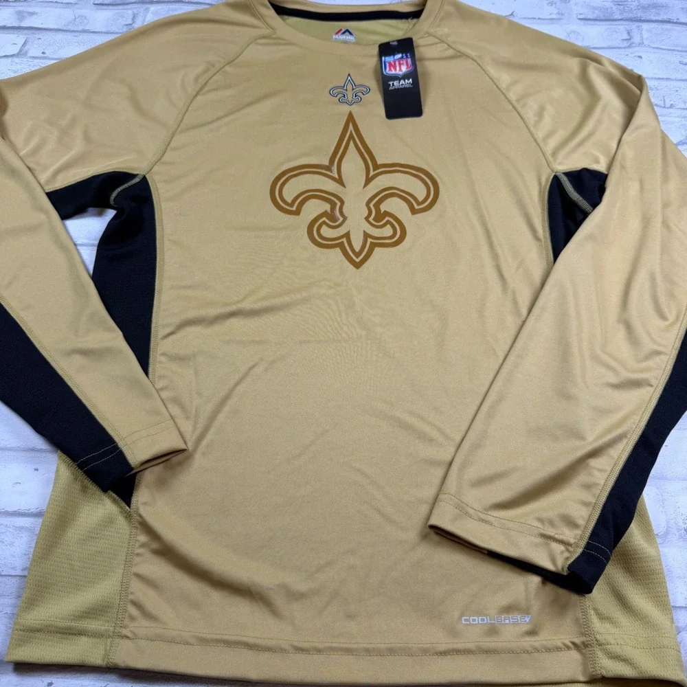Majestic New Orleans Saints Shirt Mens Small Gold Long Sleeve Cool Base NWT - Picture 2 of 12